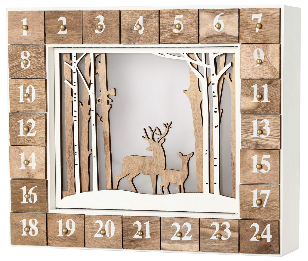 Brubaker Reusable Wooden Advent Calendar To Fill - White Winter Landscape With Led Lighting - Diy Christmas Calendar 13.98 X 2.3