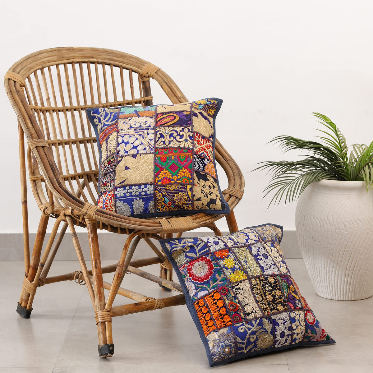 Ravaiyaa  Attitude Is Everything Set Of 2 Pc Home Sofa Decor Cotton Cushion Cover, Handmade Khambadiya Patchwork Pillow Case, E