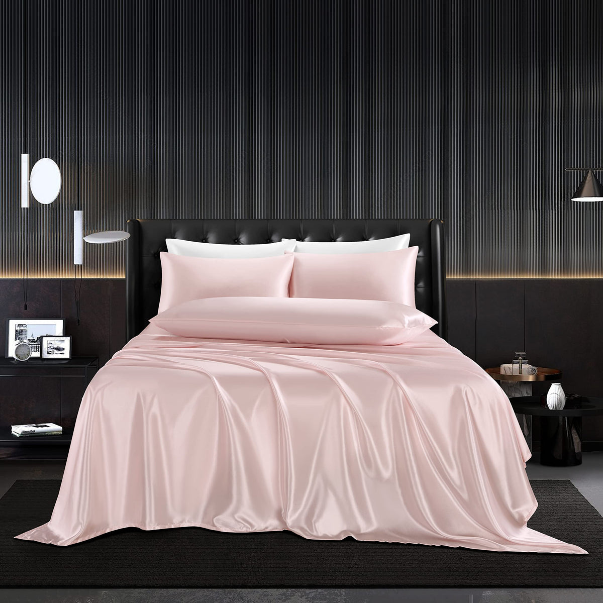 Hommxjf 4Pcs Blush Pink Silk Sheets Twin Satin Sheets Set Twin Size Sheets Silky Comforter Bedding Sheets With 1 Satin Flat Shee