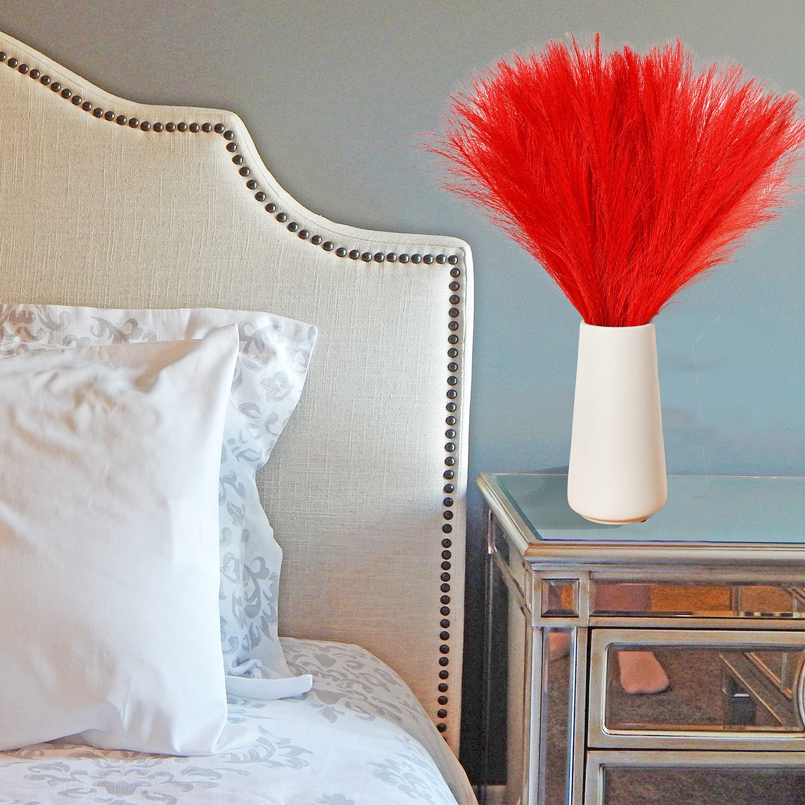 Mandy'S 20Pcs Red Silk Pampas Grass Artificial Fake Flowers 18'' For Mother'S Day Easter Home Kitchen Wedding Decorations Weddin