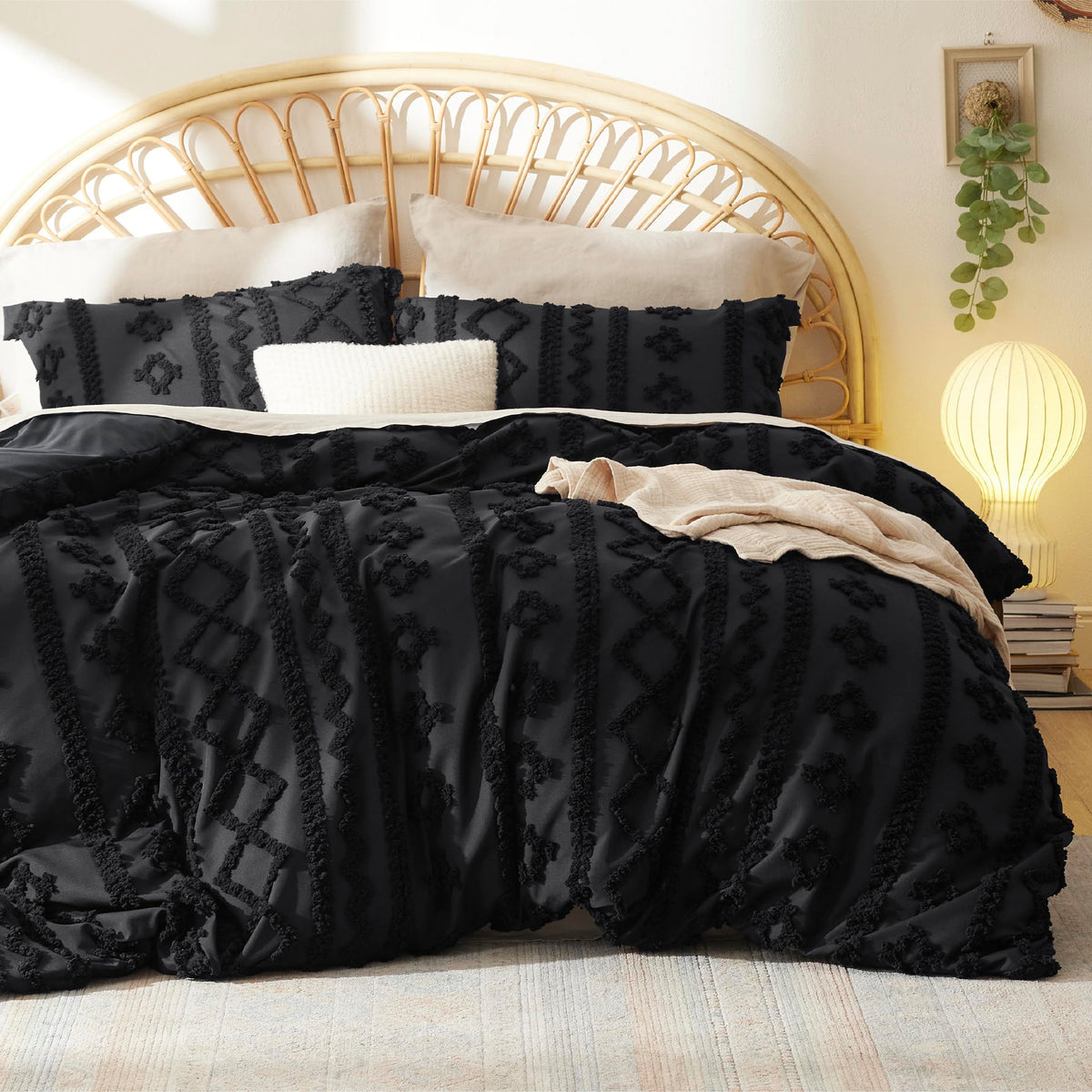 Bedsure Boho Duvet Cover Queen Size - Tufted Duvet Cover Queen Set For All Seasons, 3 Pieces Soft Shabby Chic Embroidery Boho Be