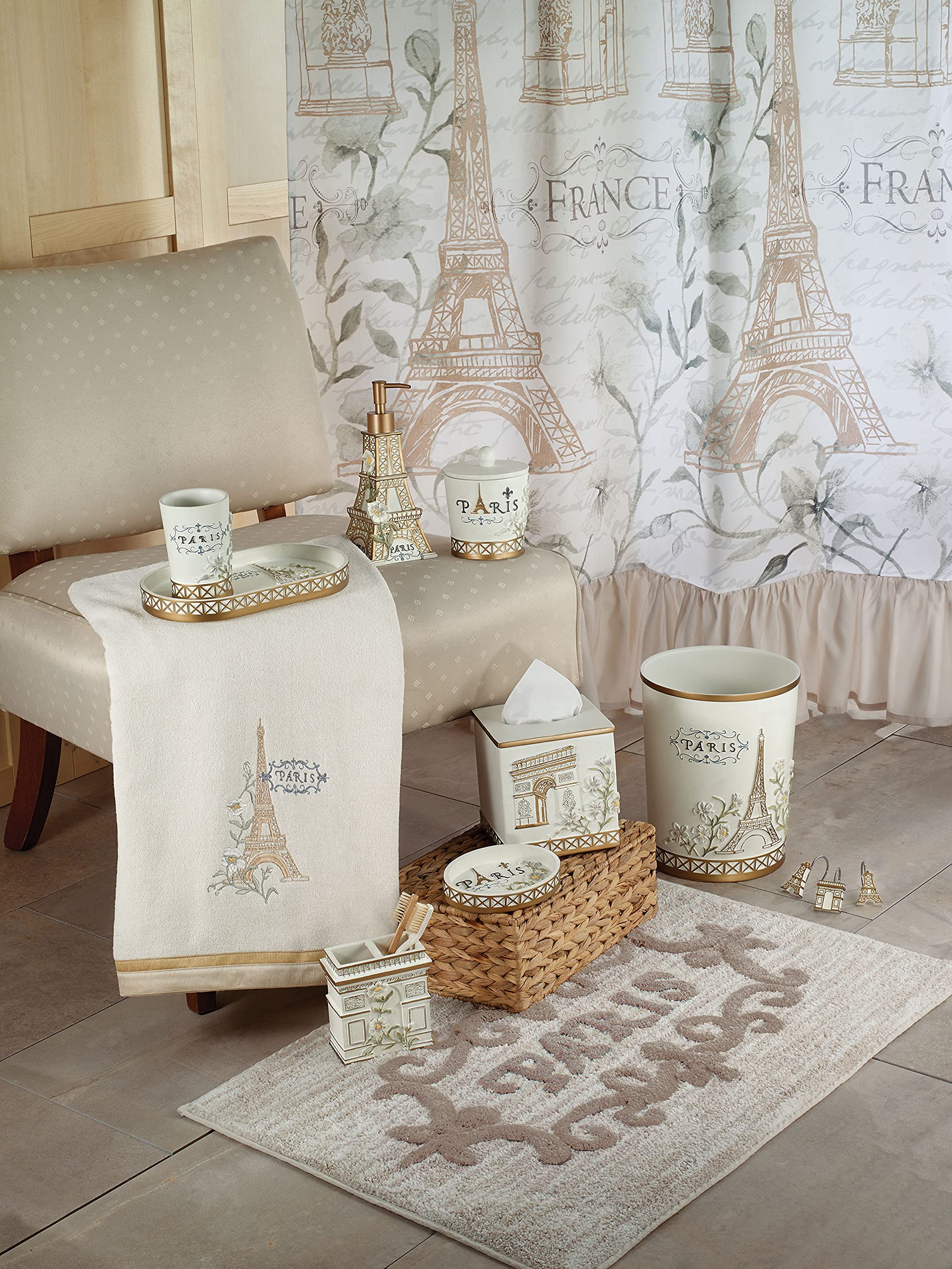 Avanti Linens - Vanity Tray, Hand Painted Resin, Countertop Accessories, Chic Bathroom Decor (Paris Botanique Collection)