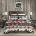 Chezmoi Collection Dune 3-Piece Southwestern Cowboys Aztec Quilt Set - Multicolor Teal Brown Beige Tan Red Printed Microfiber Be