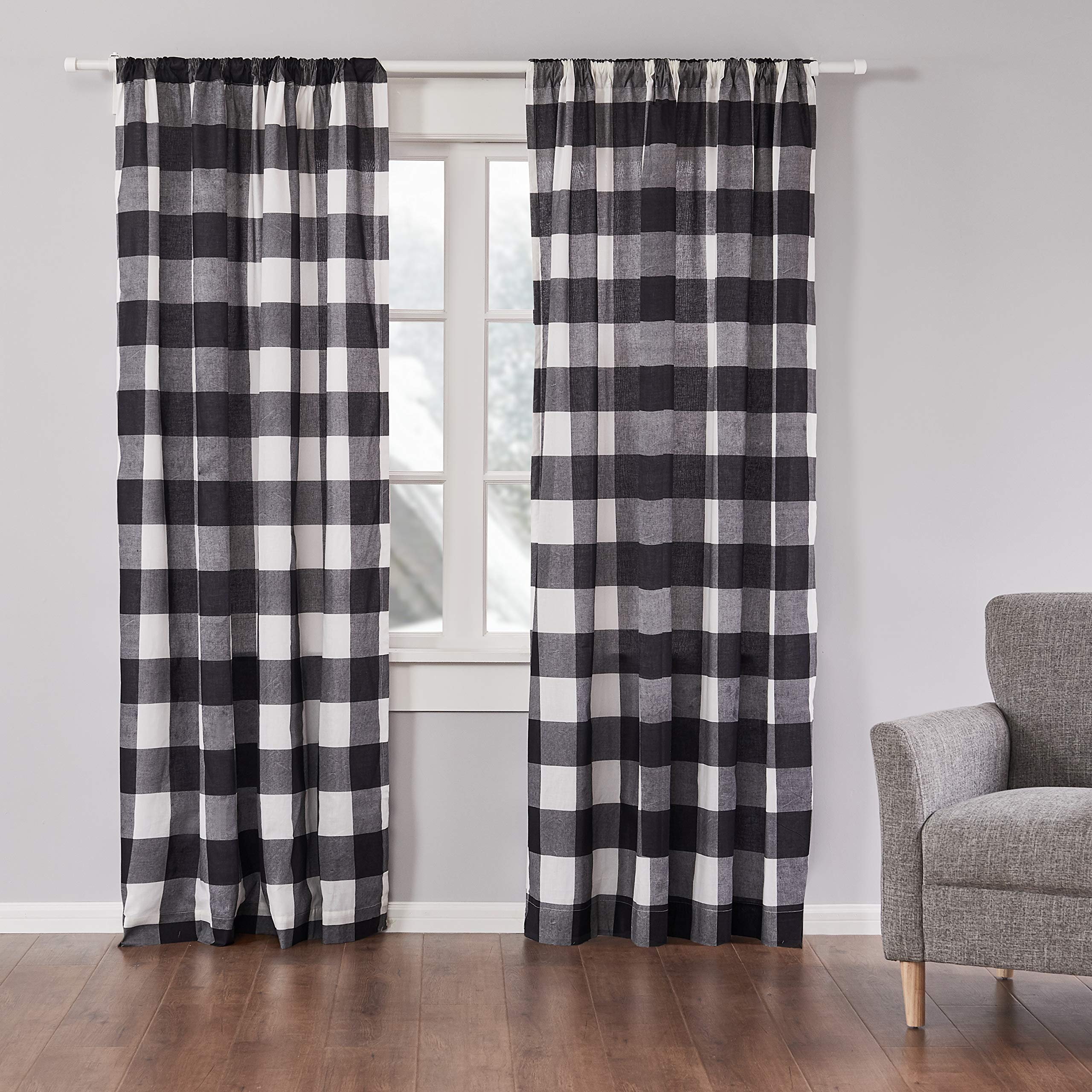 Levtex Home - Camden - Drape Panel/Curtain (55X84In.) With Rod Pocket - Buffalo Check - Black And Cream