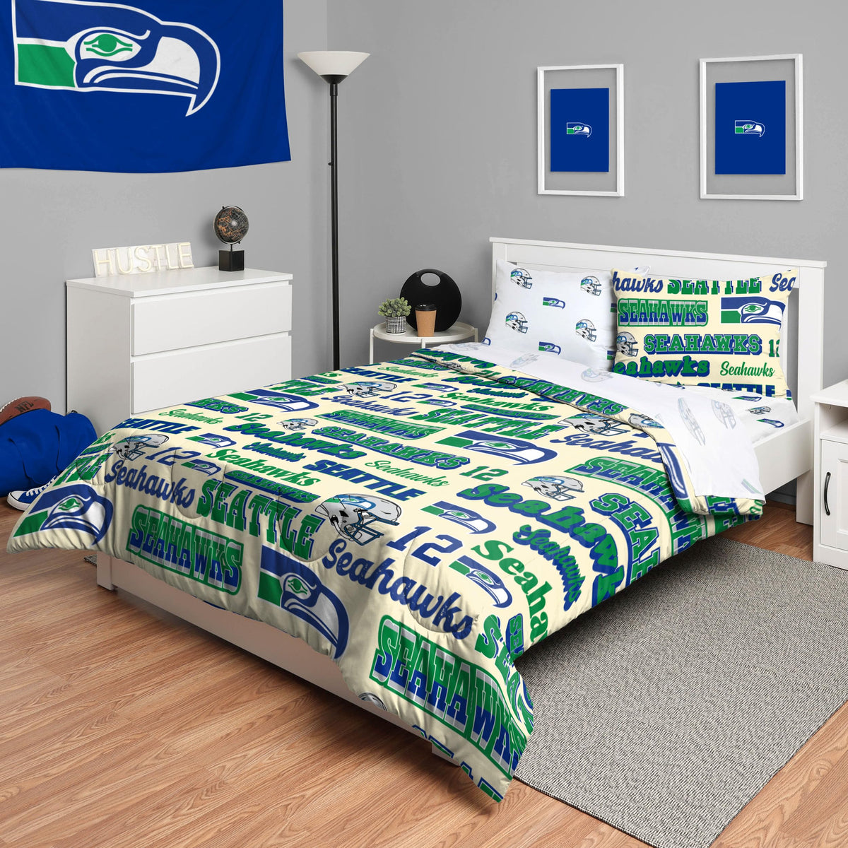 Foco Seattle Seahawks Nfl Retro Bed In A Bag Comforter Bedding 5 Piece Twin Set