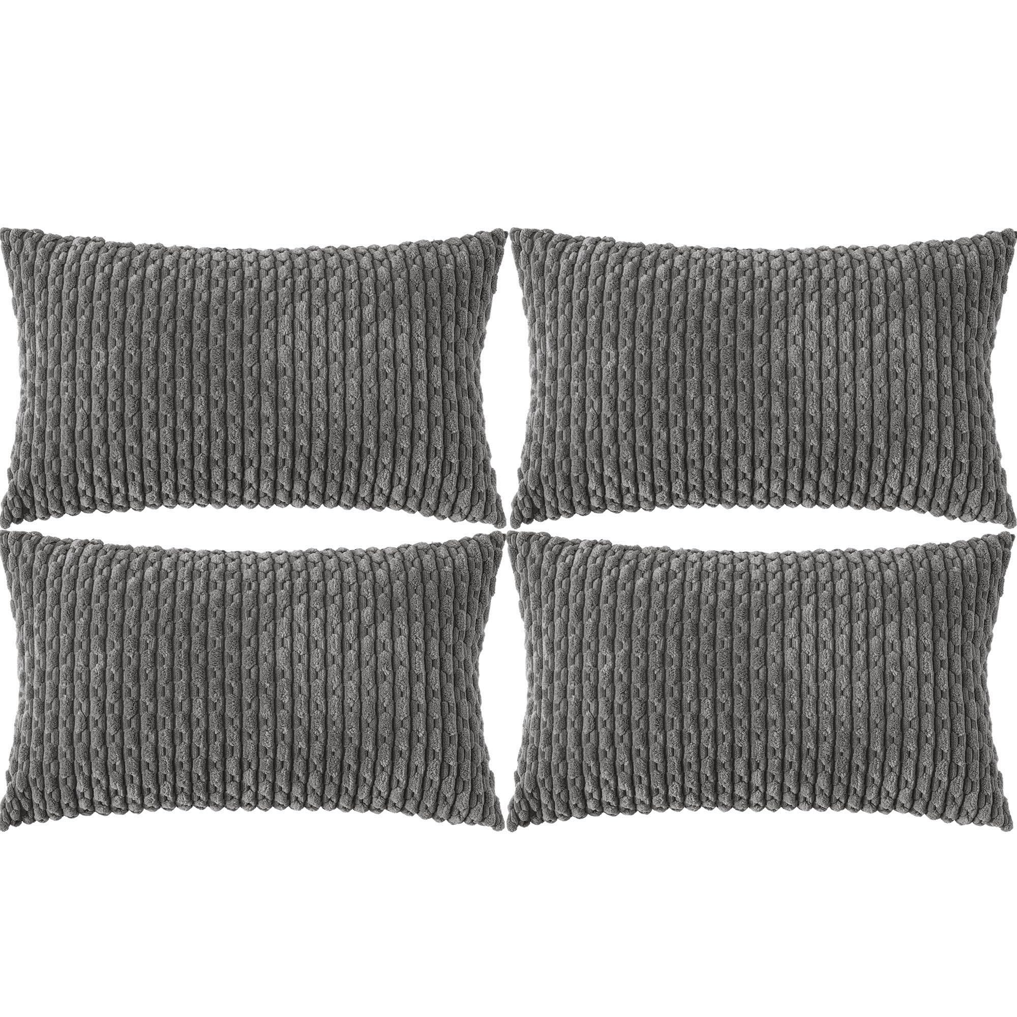 Cozoomy Set Of 4 Dark Grey Decorative Pillow Covers 12X20 Inch Corduroy Throw Pillow Covers For Bed Couch Sofa Living Room Soft