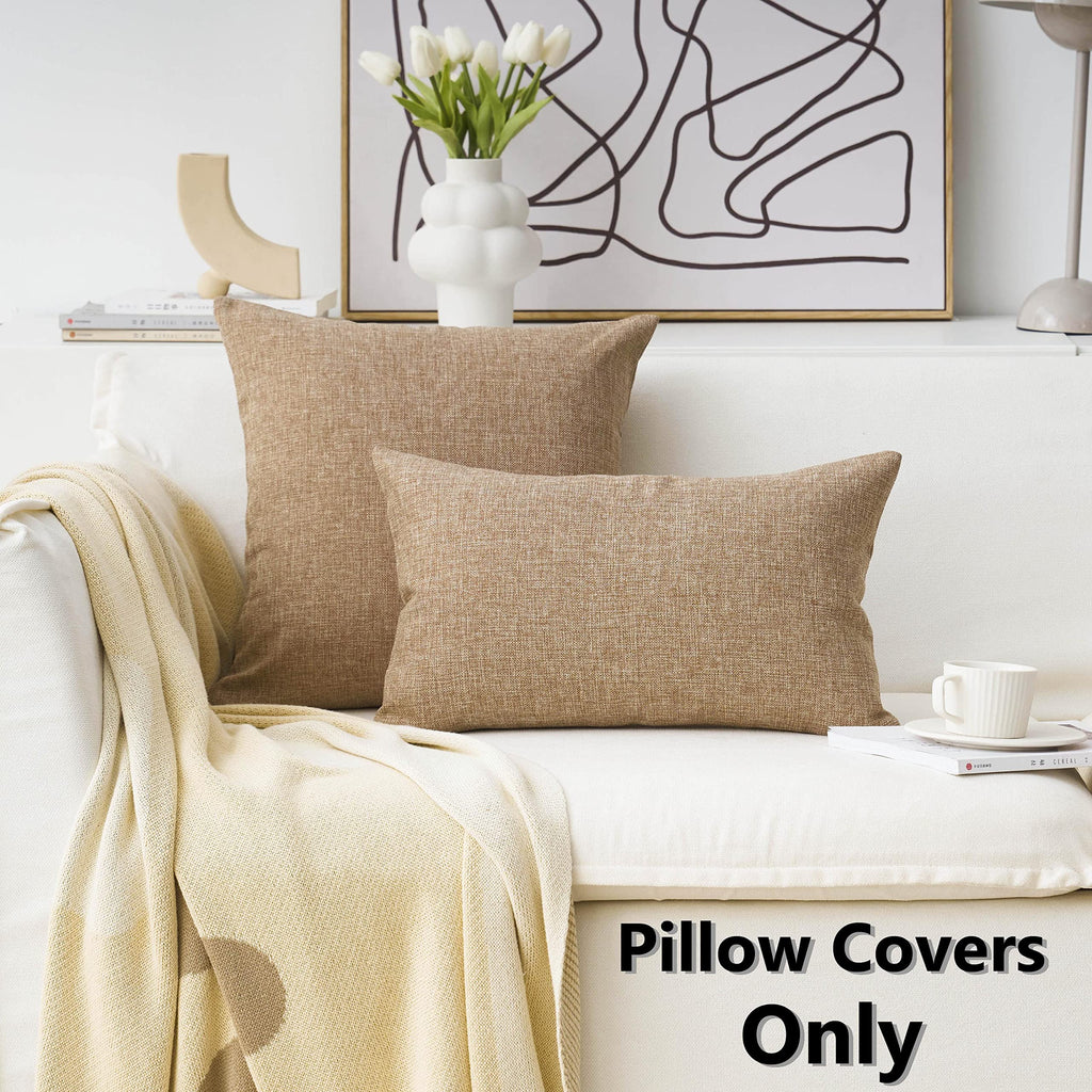 Home Brilliant Decoration Linen Set Of 2 Large Pillow Covers Cushion Covers For Living Room Couch Patio, 26X 26 Inch(66Cm), Natu