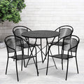 Flash Furniture Commercial Grade 30 Round Black Indoor-Outdoor Steel Folding Patio Table Set with 4 Round Back Chairs