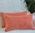 Lumbar Pillow Covers With Stitched Edge 12X20 Inch Orange Set Of 2 / Soft Textured Chenille Oblong Rectangular Cushion Covers/Mo