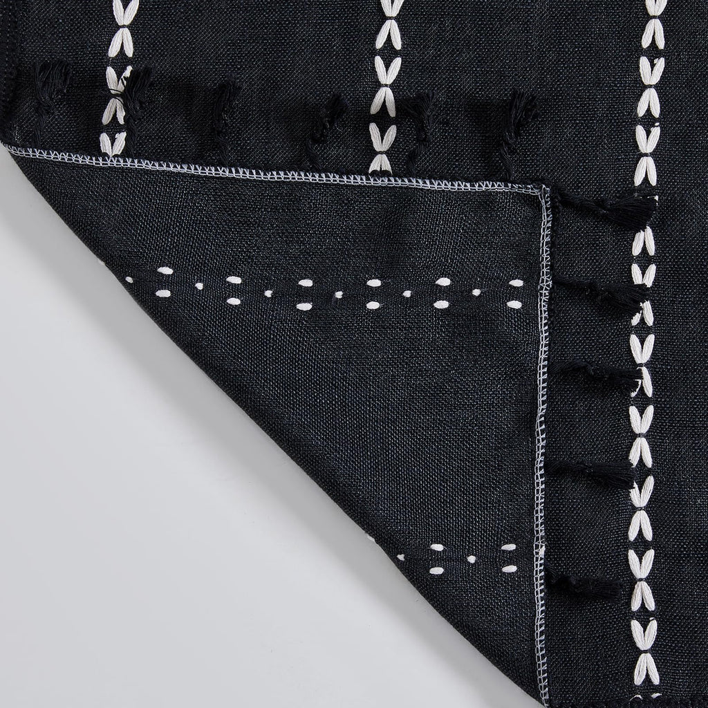 Roomtalks Black Boho Kitchen Valances For Windows, 18’’L X 52’’W Gothic Moody Striped Farmhouse Vintage Country Cottage Textured Tassel Curtain Valances For Bathroom Living Room