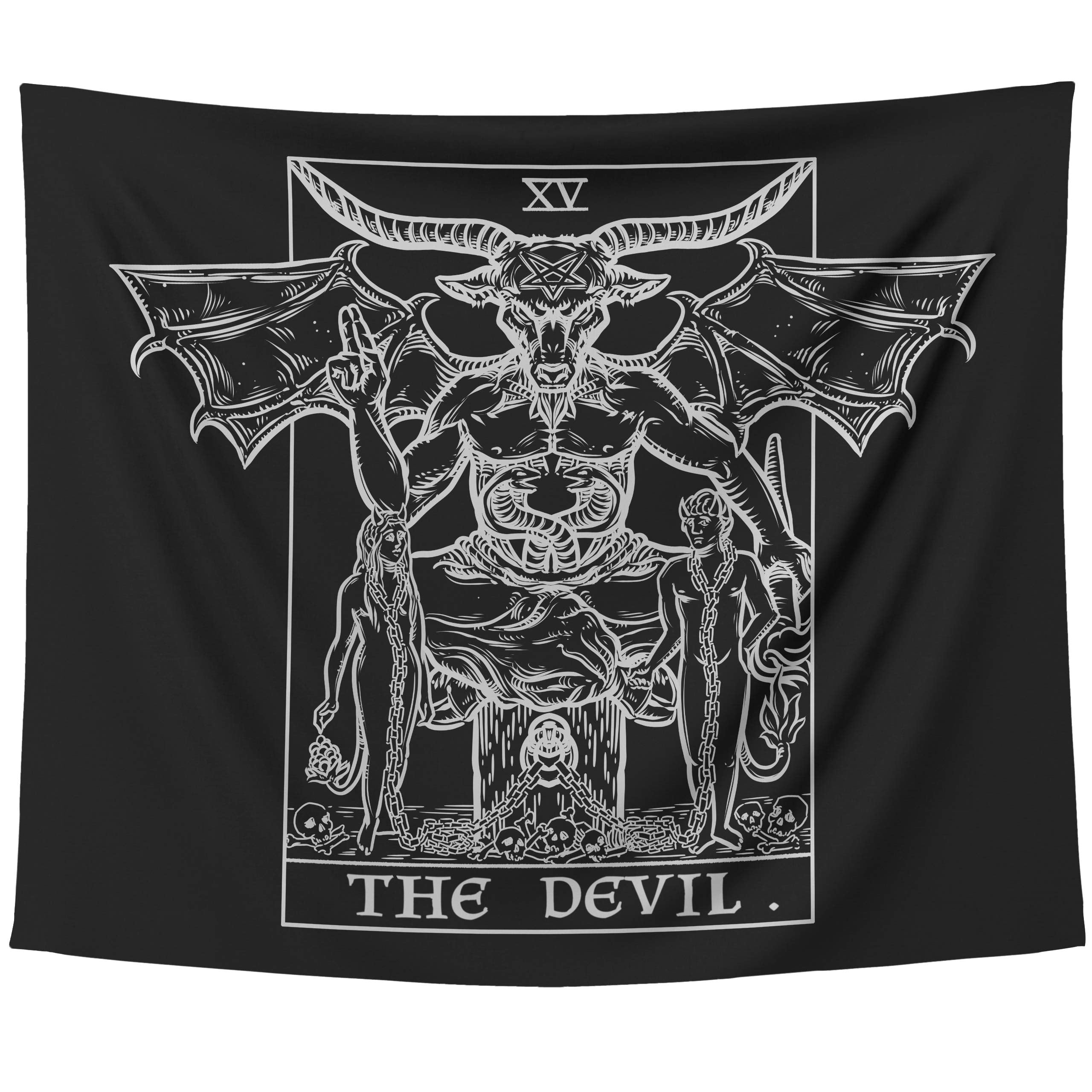 The Devil Tarot Card Tapestry (Black & White) - Baphomet - Gothic Sata ...