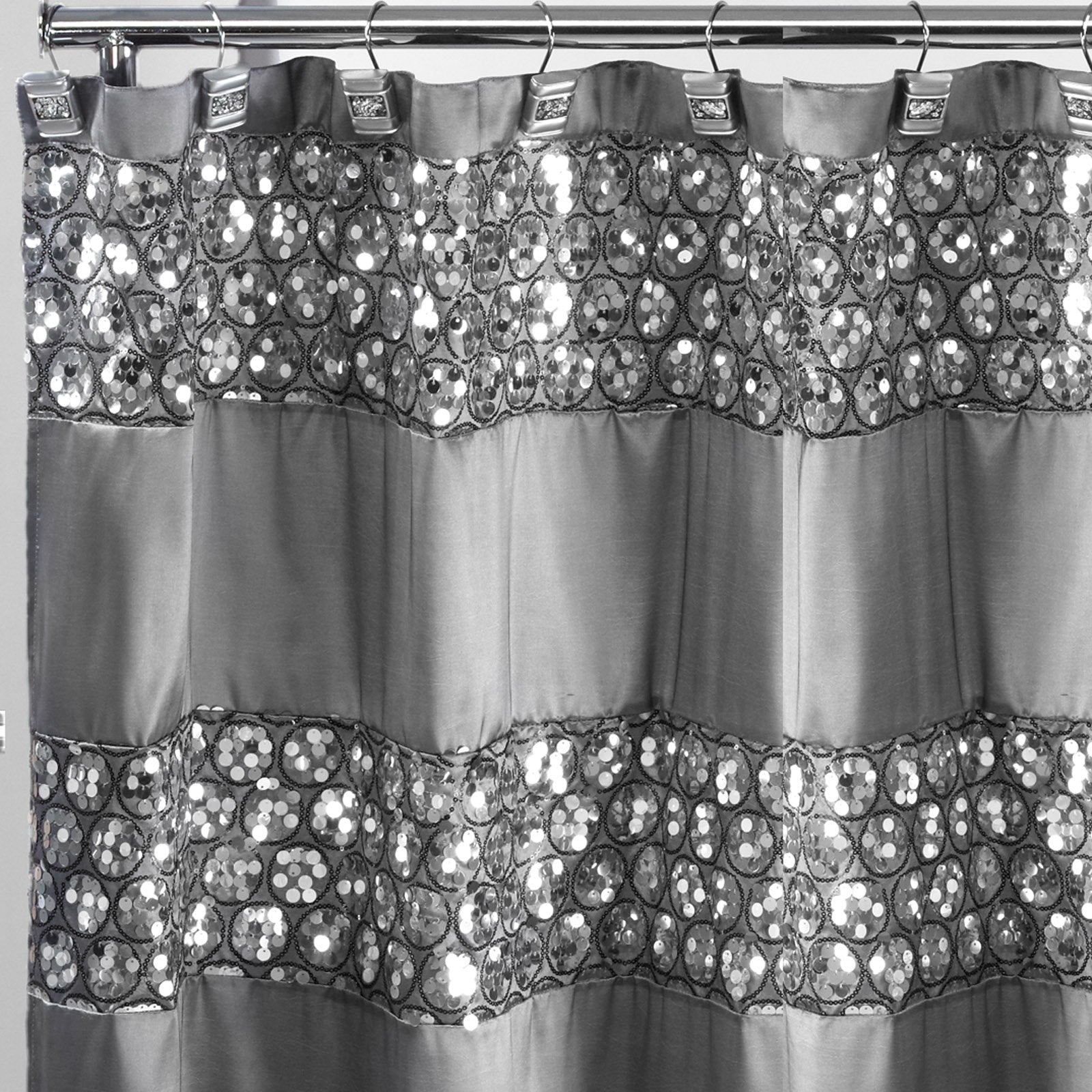 PBP Popular Bath Sinatra Silver 70 x 72 Bathroom Fabric Shower Curtain & Hook Set