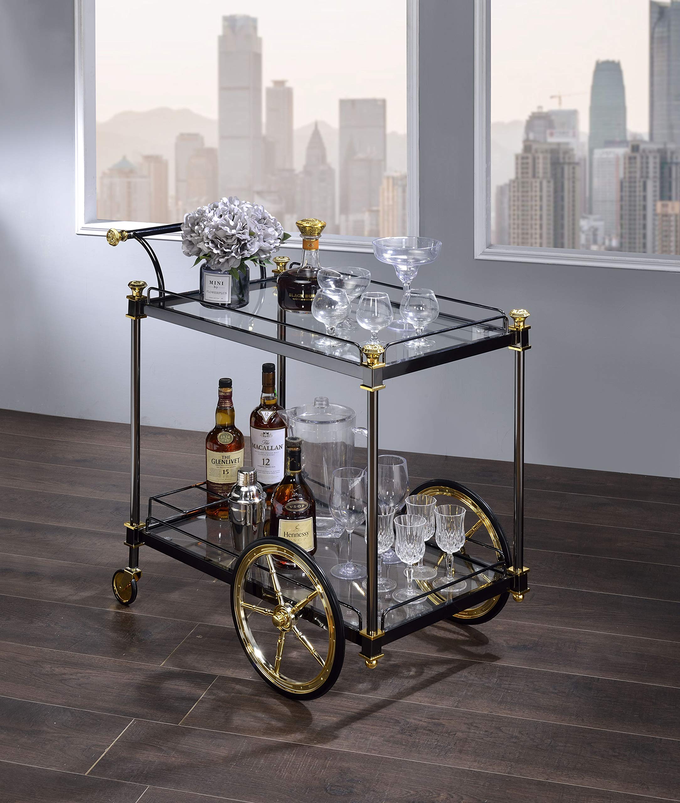 Acme Cyrus Rectangular Glass Top Serving Cart - Thumbnail 2