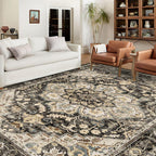 TOPRUUG Washable Oriental Area Rug 9x12 - Vintage Floral Medallion Design - Black/Grey