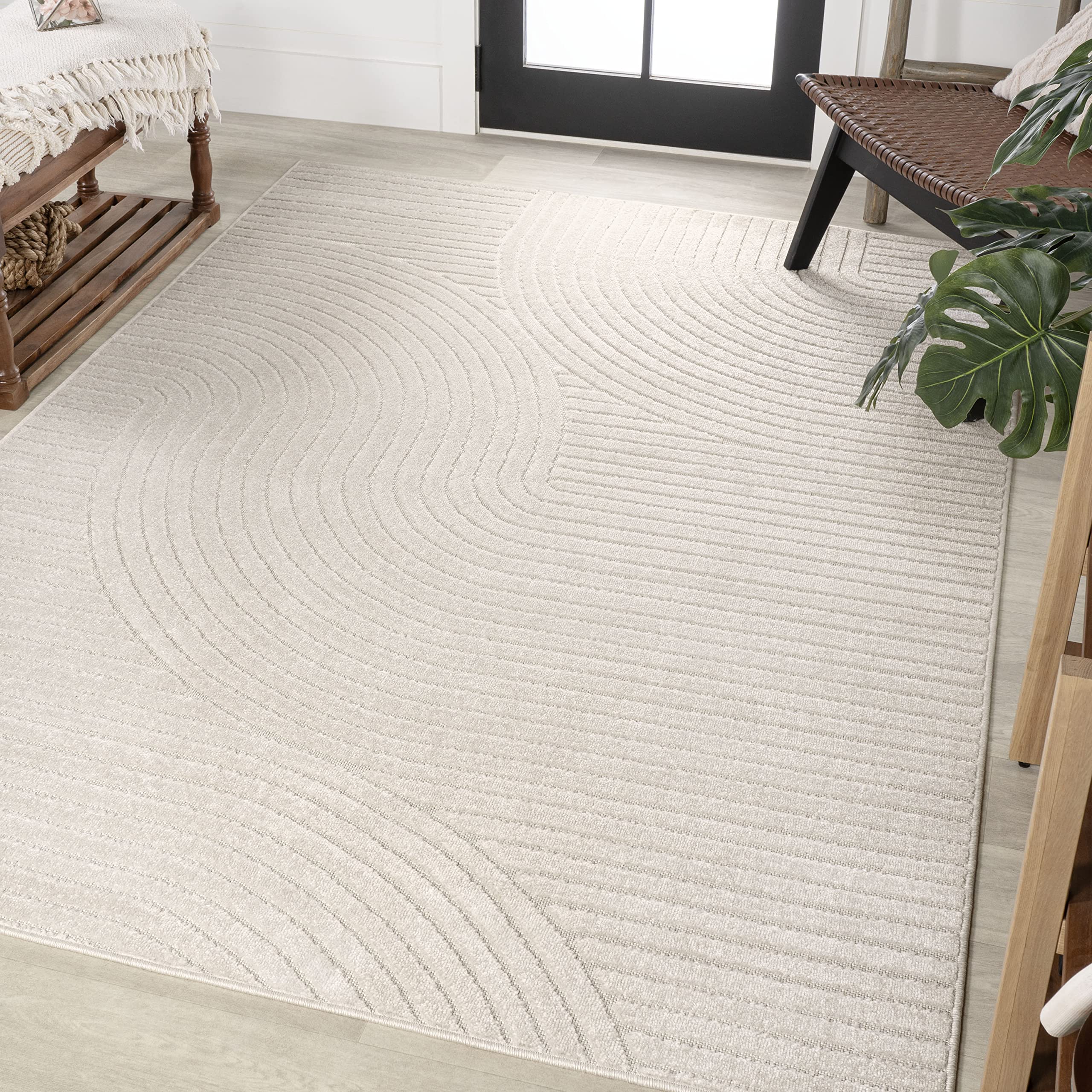 JONATHAN Y SCN100B-4 Skagen High-Low Minimalist Curve Geometric Indoor/Outdoor Area Rug, Modern, Contemporary, Geometric, Bohemi