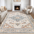 9x12 Area Rug Living Room: Washable Boho Large Neutral Vintage Soft Rugs Stain Resistant Farmhouse Non Slip Indoor Floor Carpet 
