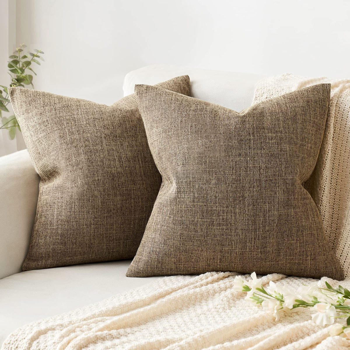 Miulee Pack Of 2 Decorative Linen Burlap Pillow Cover Square Solid Throw Cushion Case For Sofa Car Couch 18X18 Inch 45X45 Cm Bro