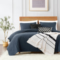Roaringwild Navy Blue Queen Size Quilt Bedding Set With Pillow Shams, Lightweight Soft Bedspread Coverlet, Quilted Blanket Thin