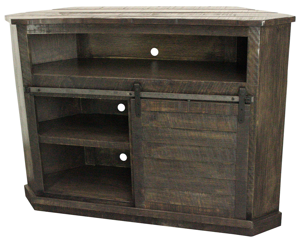 American Heartland Mfg. Tall Bower Shutter Corner Cart Tv Stand, Rustic Driftwood