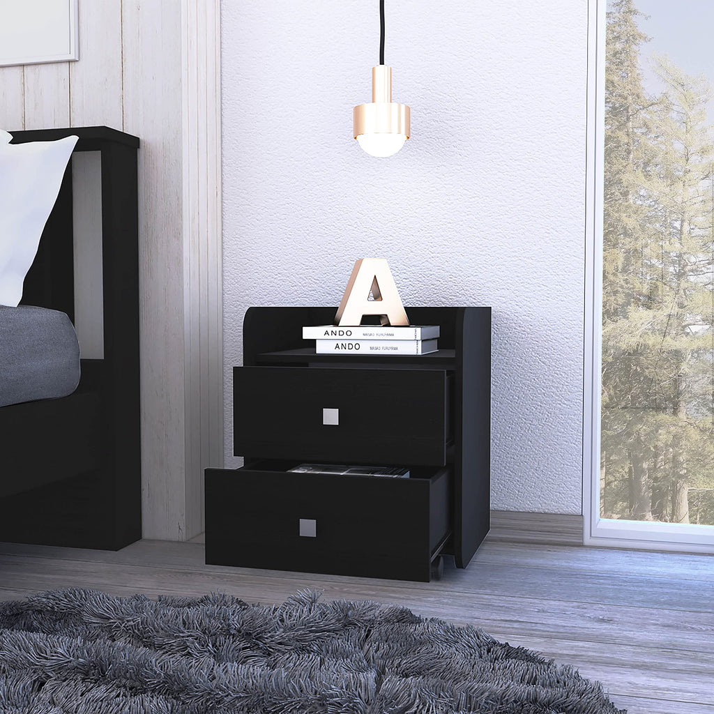 Marsella Nightstand, 2 Drawers, Superior Top, Metal Handle, Black Wengue for Bedroom