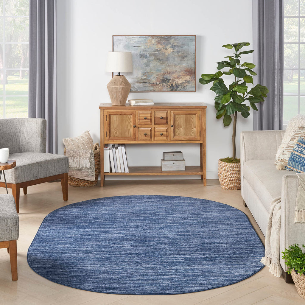 Nourison Essentials Indoor/Outdoor Navy Blue 6' X 9'Oval Area Rug, Easy Cleaning, Non Shedding, Bed Room, Living Room, Dining Room, Backyard, Deck, Patio (6X9 Oval)