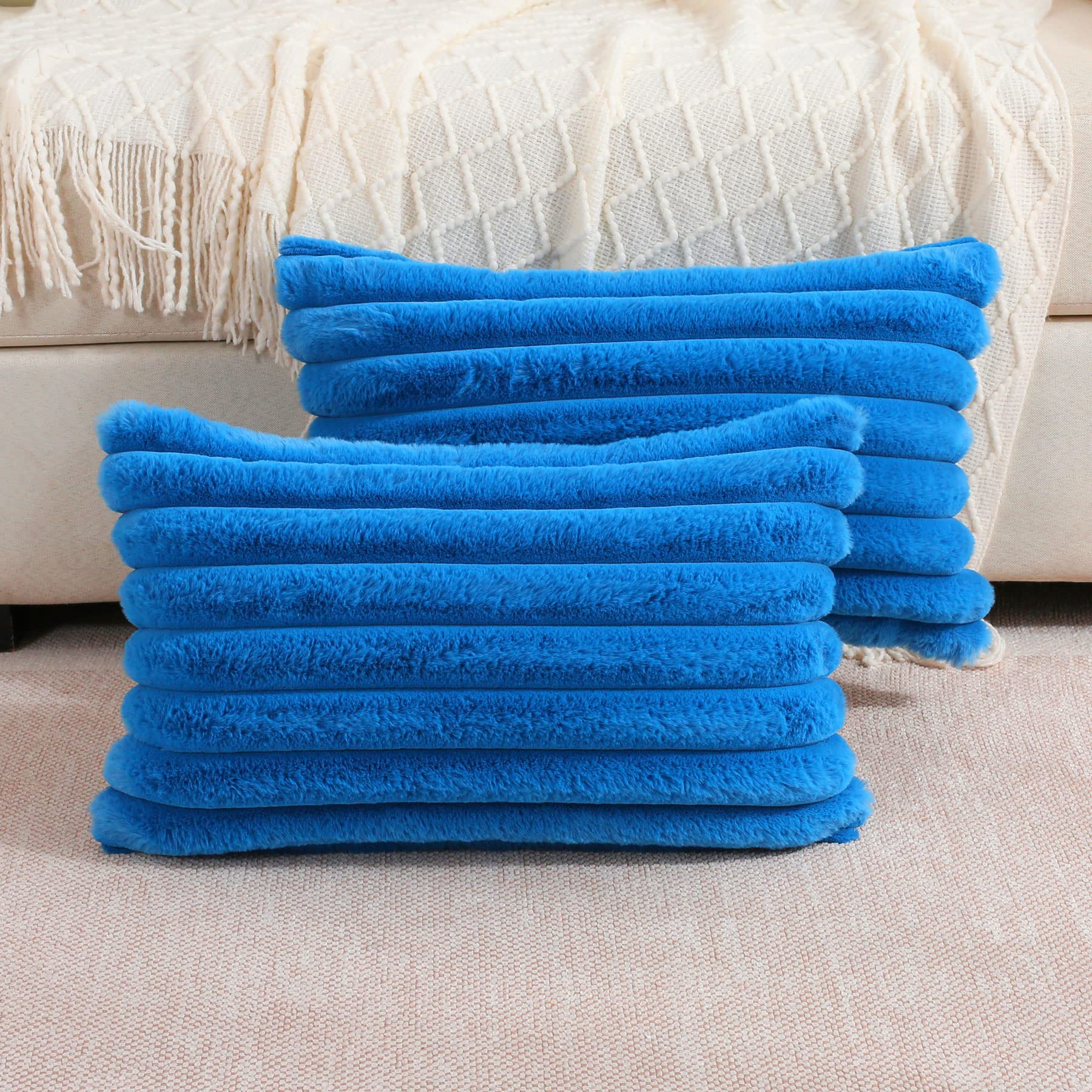 Futei Royal Blue Striped Decorative Throw Pillow Covers 12X20 Inch Set Of 2,Rectangle Spring Decorations Couch Lumbar Pillowcase