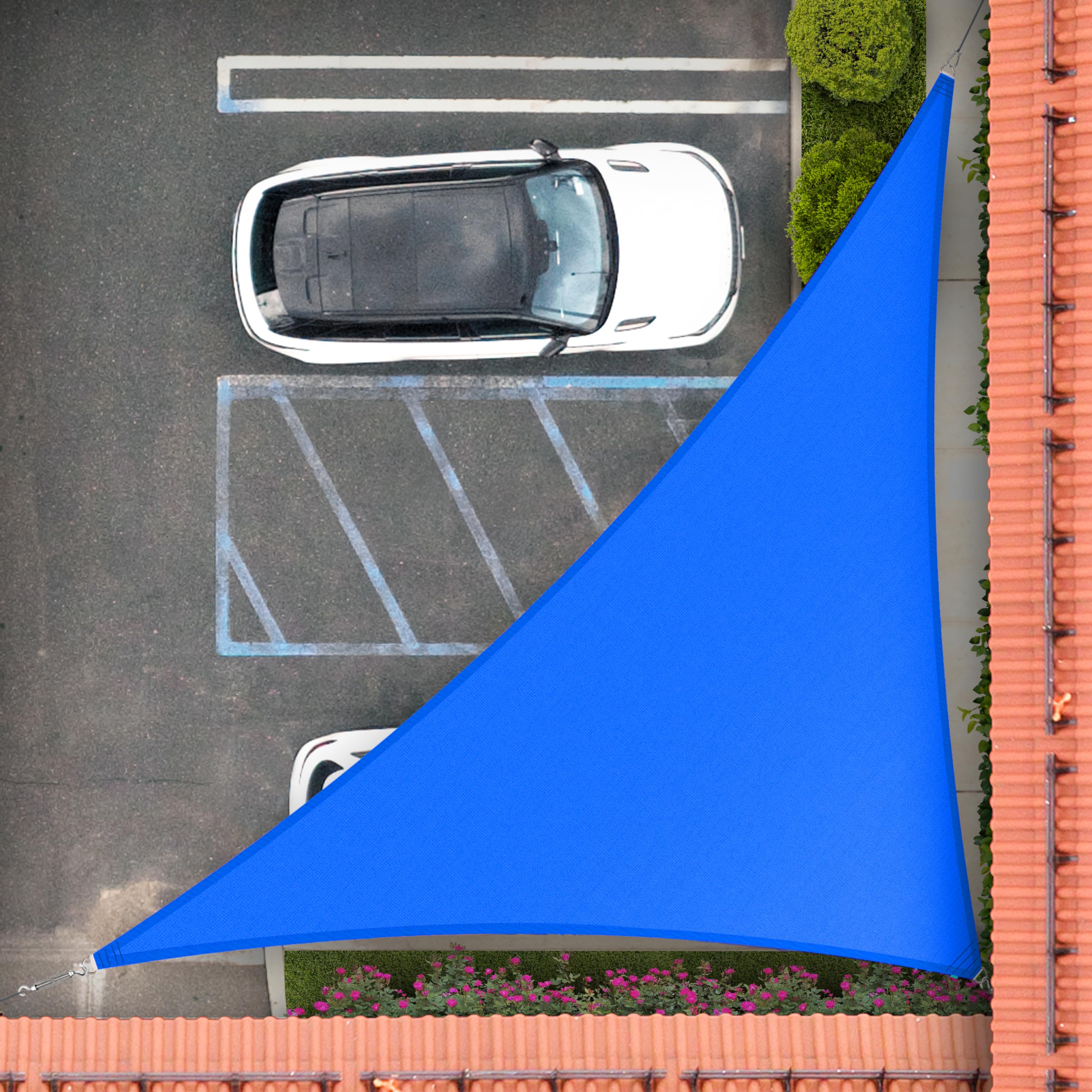 Royal Shade 10' X 10' X 14' Blue Triangle Sun Shade Sail Canopy Outdoor Patio Fabric Screen Awning Rstaprt10 - Upf50+ 95% Uv Blo