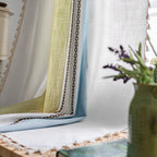 Sutuo Home Boho Curtains 72 Inch Length For Bedroom Living Room, Semi Blackout Farmhouse Tassels Window Treatment Bohemian Embroidery Drape, Rod Pocket 1 Panel 52' W X 72' L, Green Blue Striped Linen