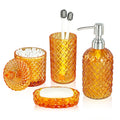 LaMarriti Orange Bathroom Accessories, 4Pcs Clear Glass Bathroom Set, Lotion Soap Dispenser, Toothbrush Holder Set, Soap Dish, Q