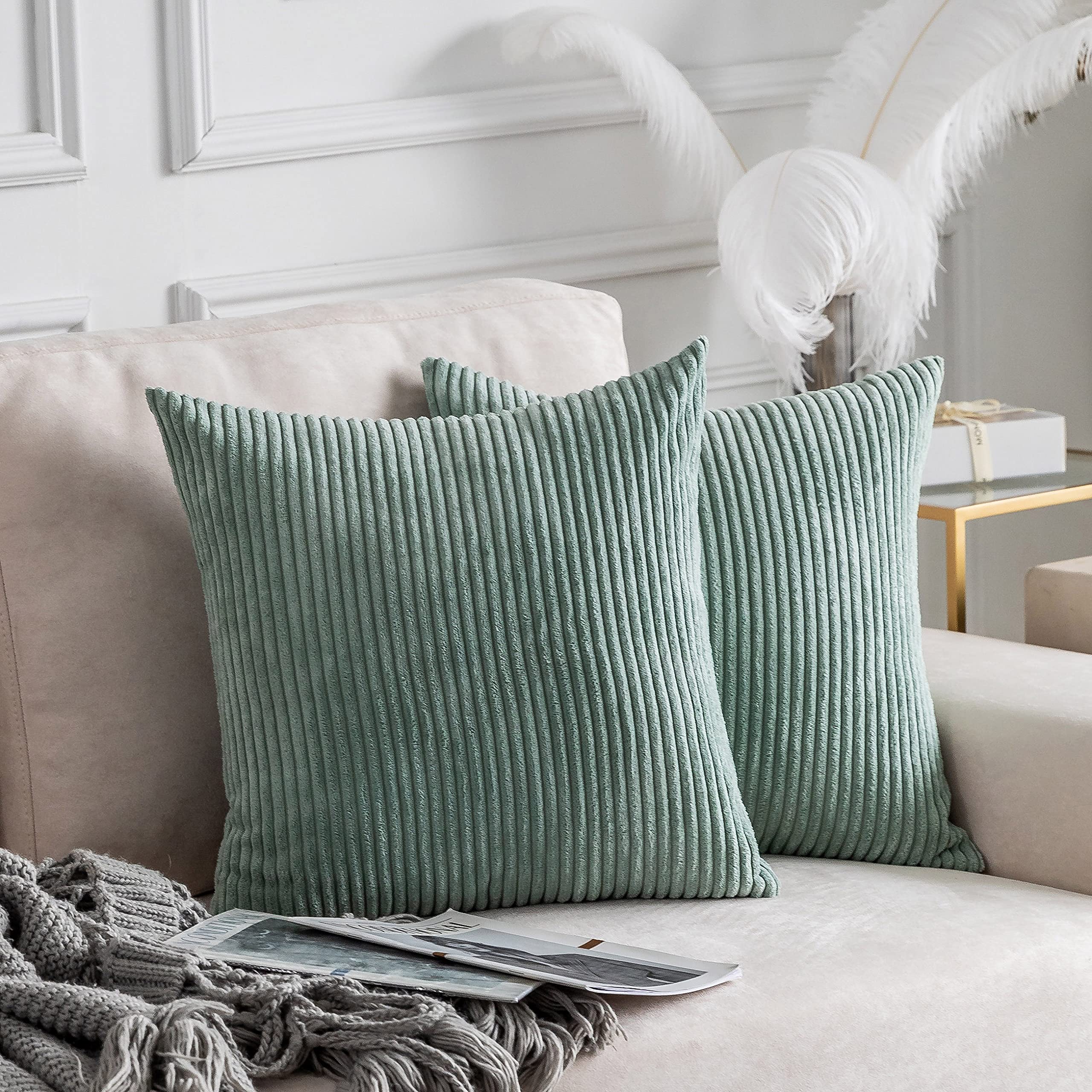 Home Brilliant Sage Green Pillow Covers 16X16 Sofa Couch Green Pillow Covers Summer Throw Pillows For Bedroom Couch, 40X40 Cm, I