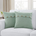 Meekio Set Of 2 Sage Green Square Pillow Covers 16 X 16 Farmhouse Boho Pillow Covers With Coconut Buttons For Sofa Couch Living