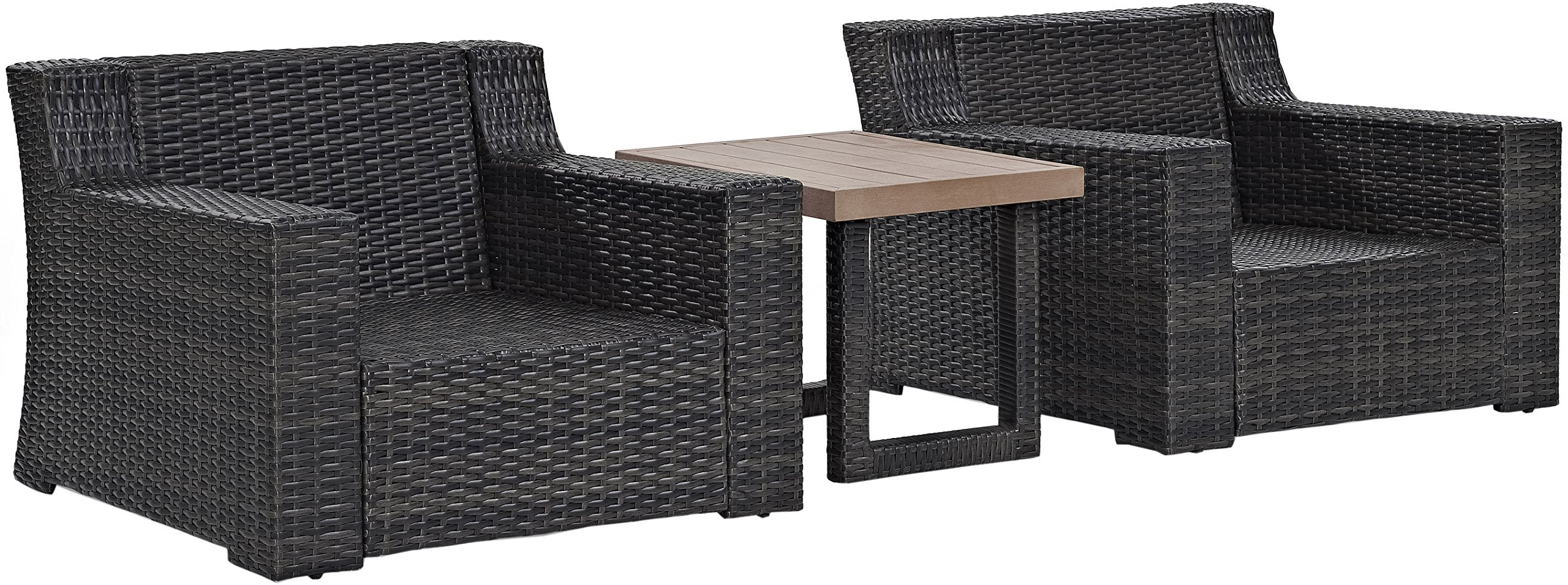 Crosley Furniture Beaufort Beaufort 3-Piece Outdoor Chair and Side Table Set, Wicker Patio Conversation Sets, Brown with Mist Cushions