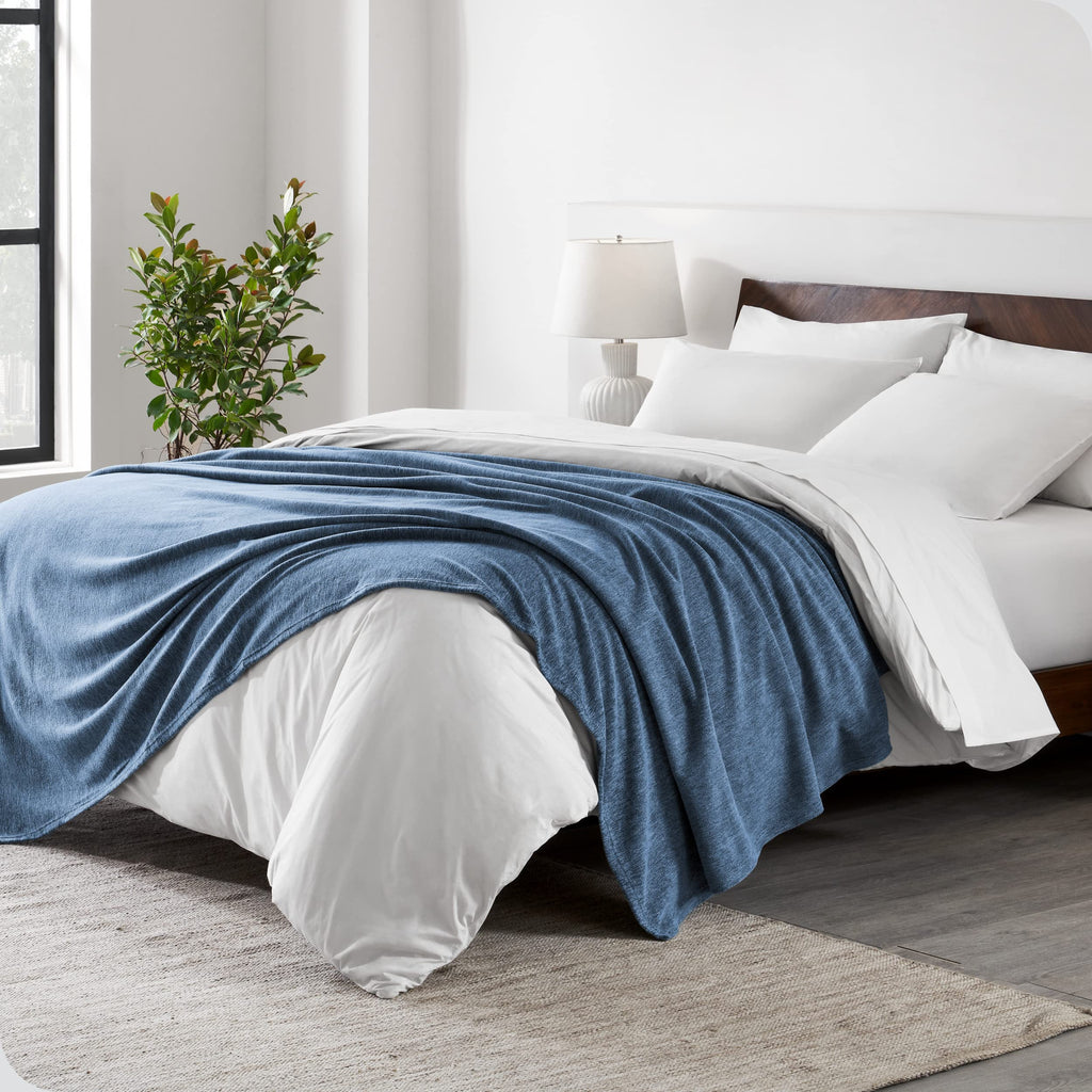 Bare Home Polar Fleece Blanket - Twin/Twin Xl Blanket - Heathered Dark Blue - Warm & Cozy - Premium Fleece - Blanket For Bed, Ca