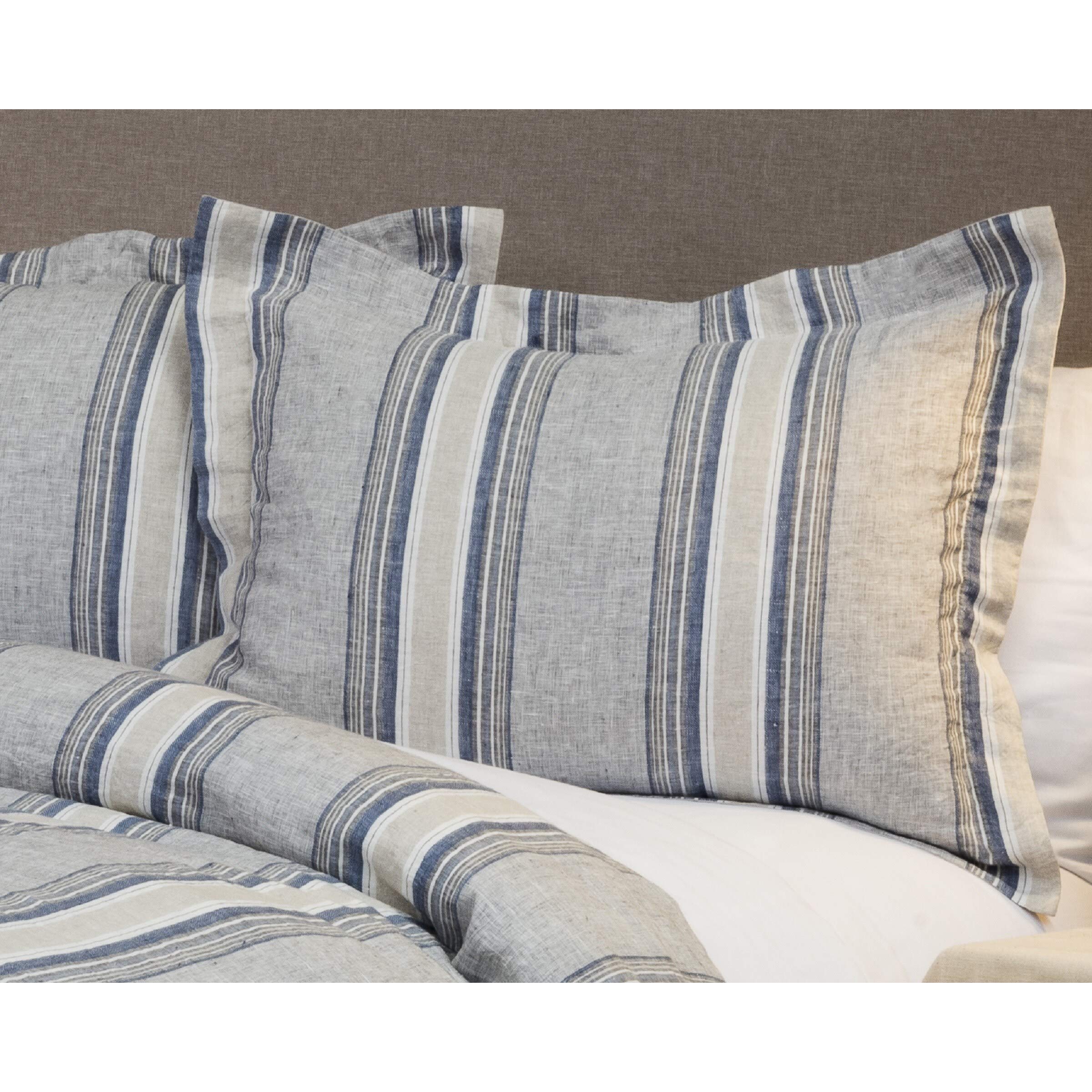Rizzy Home Stripe 20" x 26" Natural/Blue Linen Standard Sham
