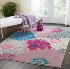 Nourison Passion Grey 5'3' X 7'3' Area Rug, Floral, Farmhouse, Easy Cleaning, Non Shedding, Bed Room, Living Room, Dining Room