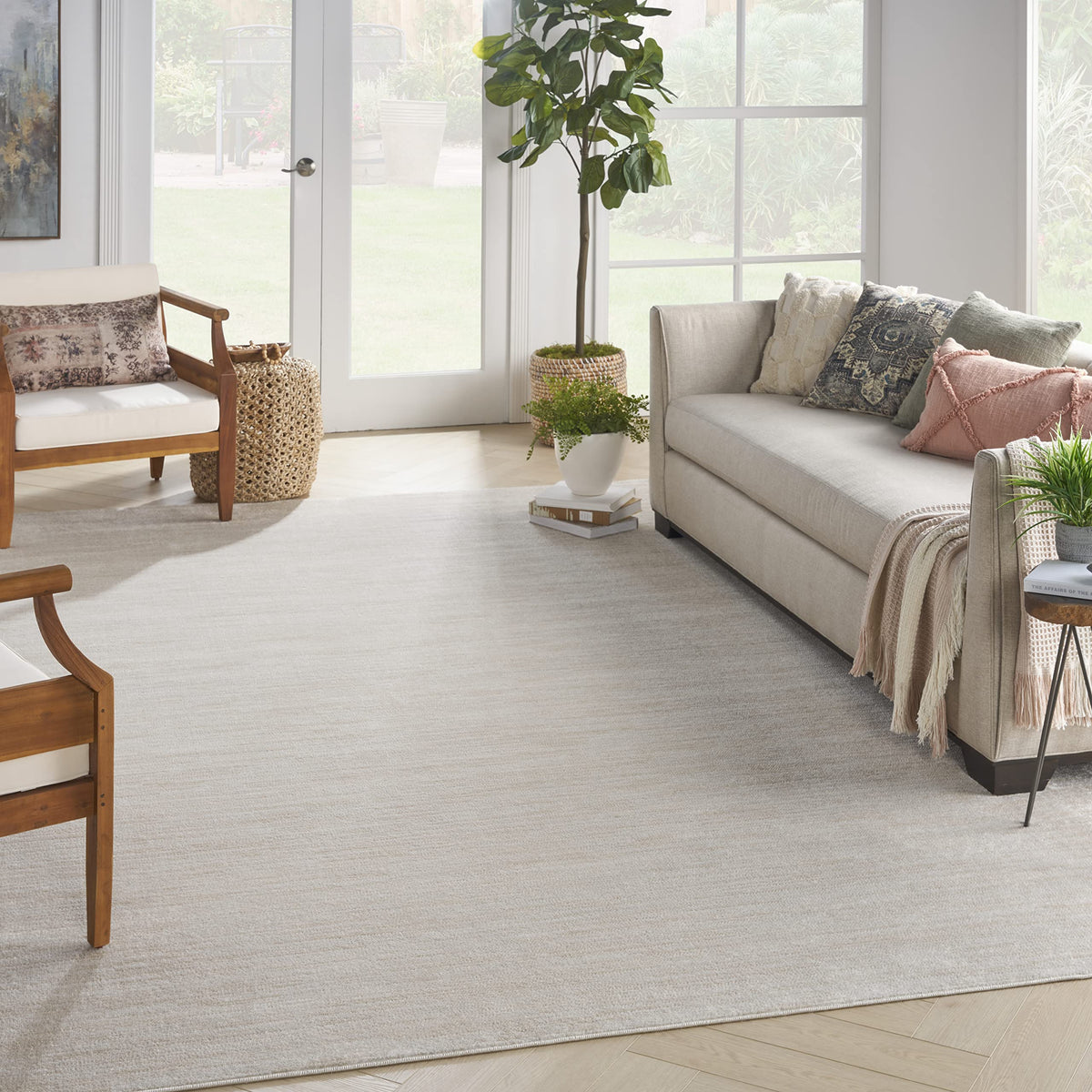 Nourison Essentials Indoor/Outdoor Ivory Beige 12' X 15' Area-Rug, Easy-Cleaning, Non Shedding, Bed Room, Living Room, Dining Ro