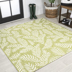 Jonathan Y Smb119D-5Sq Nevis Palm Frond Indoor Outdoor Area-Rug, Coastal Casual Country Easy-Cleaning,Bedroom,Kitchen,Backyard,Patio,Non Shedding 5' Square, Green/Cream