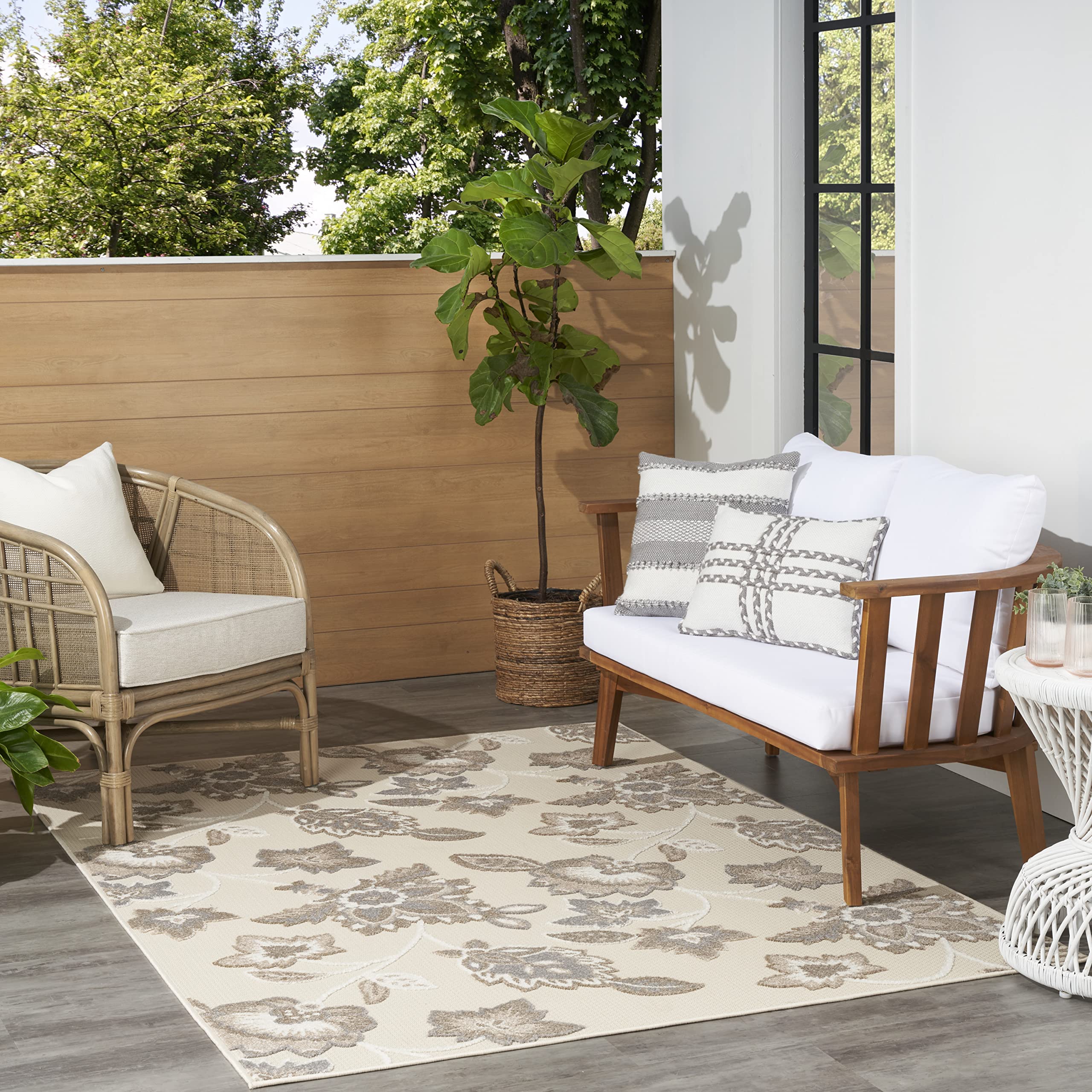 Nourison Aloha Indoor/Outdoor Beige 6' X 9' Area Rug, Easy Cleaning, Non Shedding, Bed Room, Living Room, Dining Room, Kitchen (6X9)
