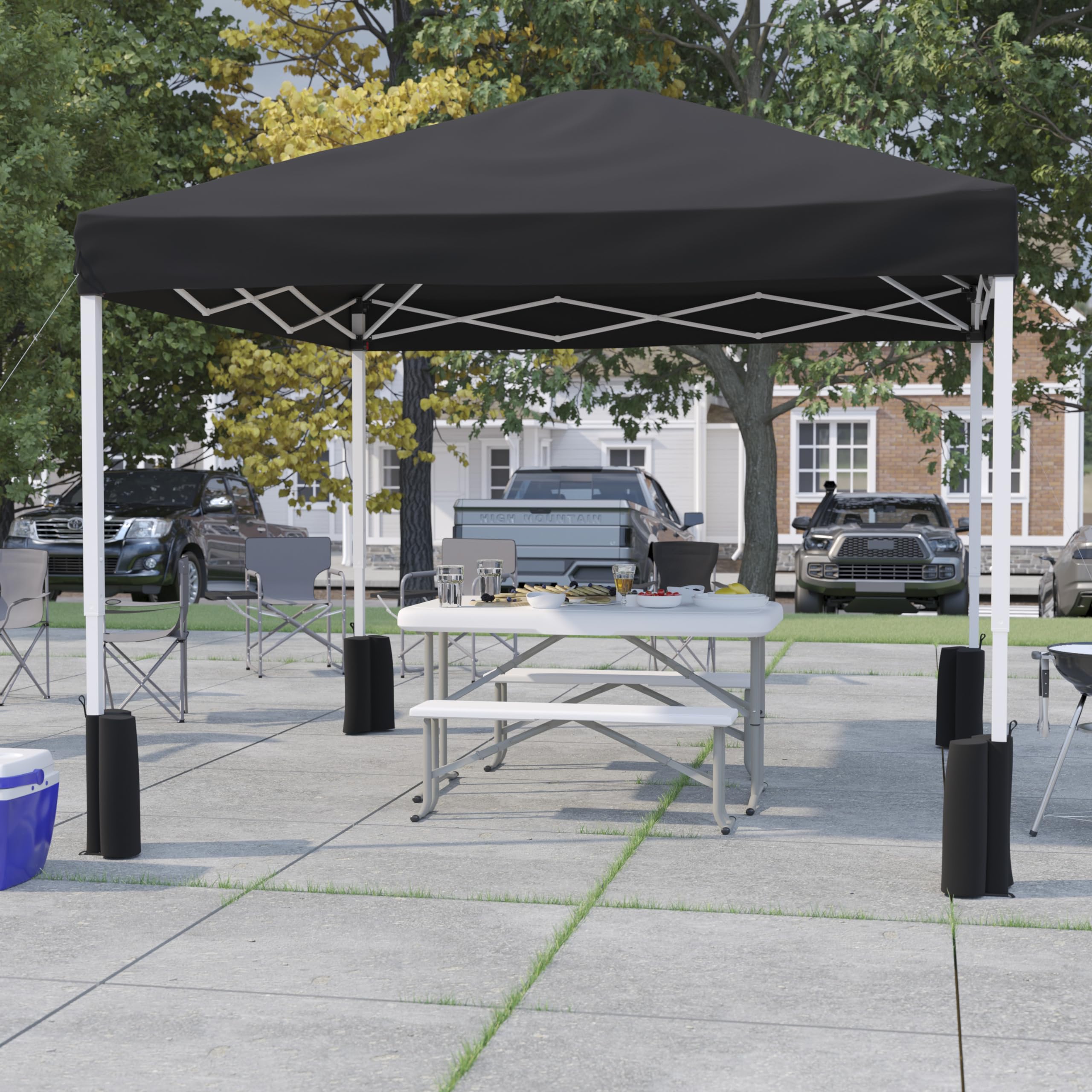 Flash Furniture Harris 10'X10' Black Pop Up Event Straight Leg Canopy Tent With Sandbags And Wheeled Case