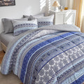 Flysheep Bohemian Striped Bed In A Bag 7 Pieces King Size, Boho Blue Grey Geometric Pattern Reversible Bed Comforter Set (1 Comf