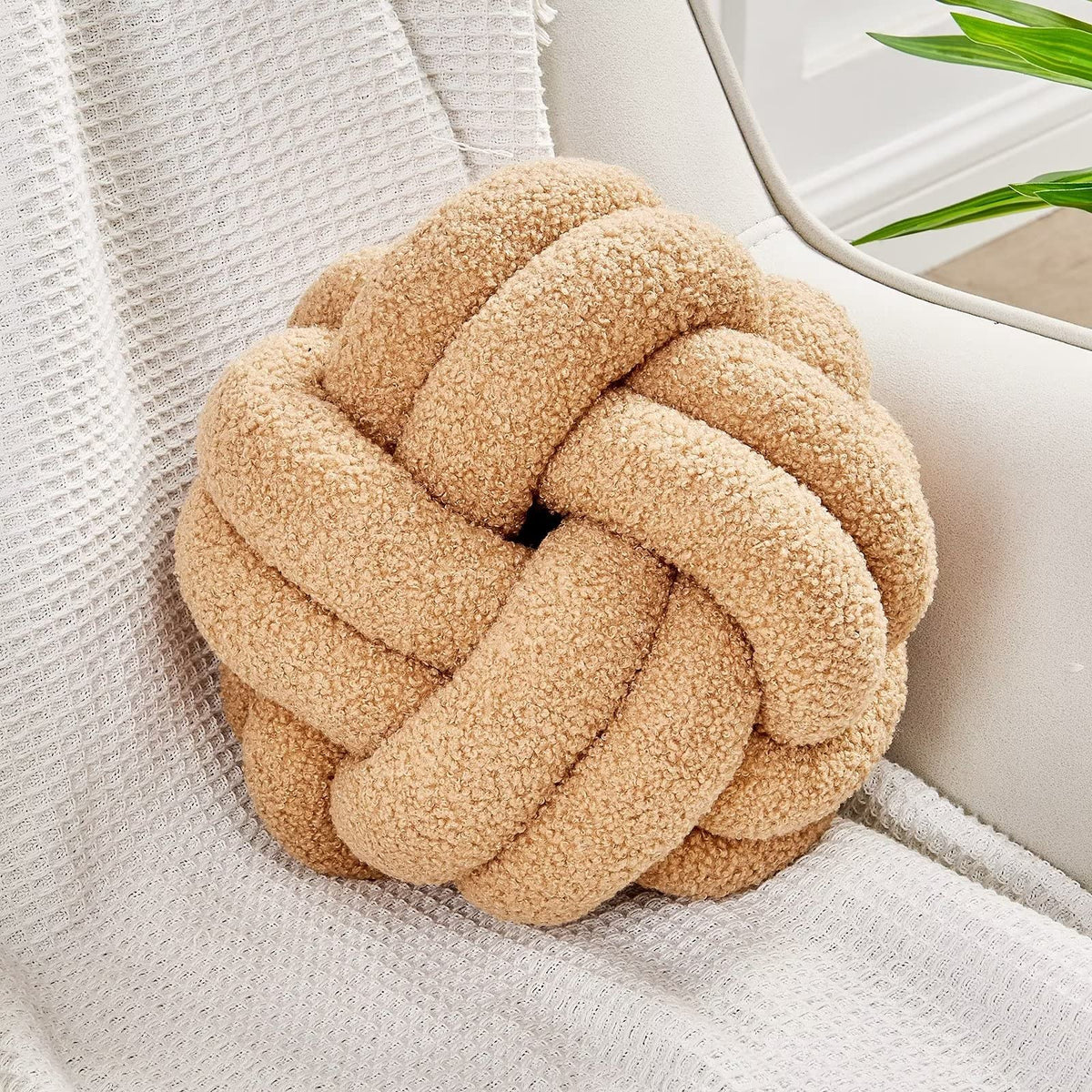Uvvyui Knot Pillow Ball, Soft Khaki Home Decor Knotted Pillows, Handmade Round Plush Throw Pillow, Aesthetic & Cute Large Decora