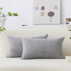 Home Brilliant 12X20 Lumbar Pillow Covers Set Of 2 Plush Velvet Corduroy Striped Rectangular Throw Pillow Cover Gray Pillow Case