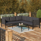 Flash Furniture Lea Indoor/Outdoor Sectional with Cushions - Modern Steel Framed Chair with Dual Storage Pockets, Black with Charcoal Cushions