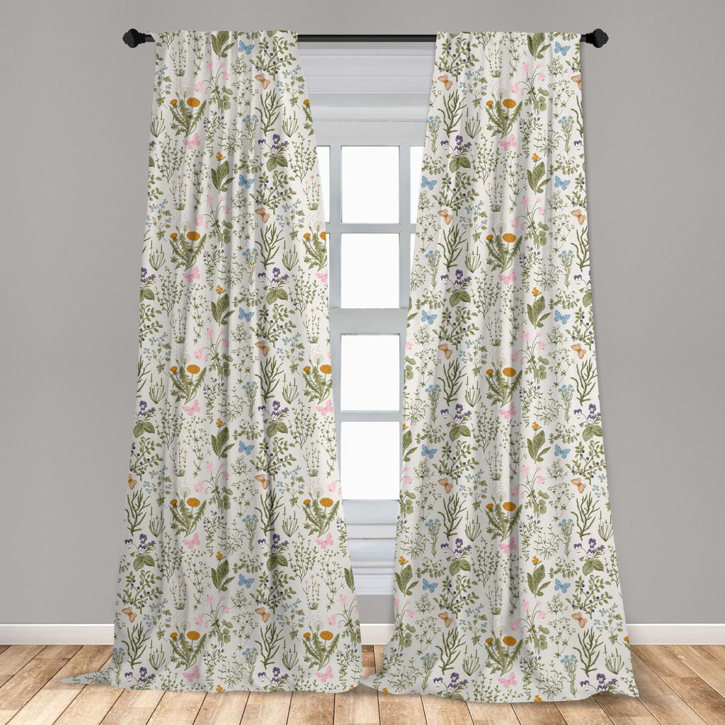Ambesonne Floral Curtains, Vintage Garden Plants Herbs Flowers Botanical Classic Design Art, Window Treatments 2 Panel Set For L