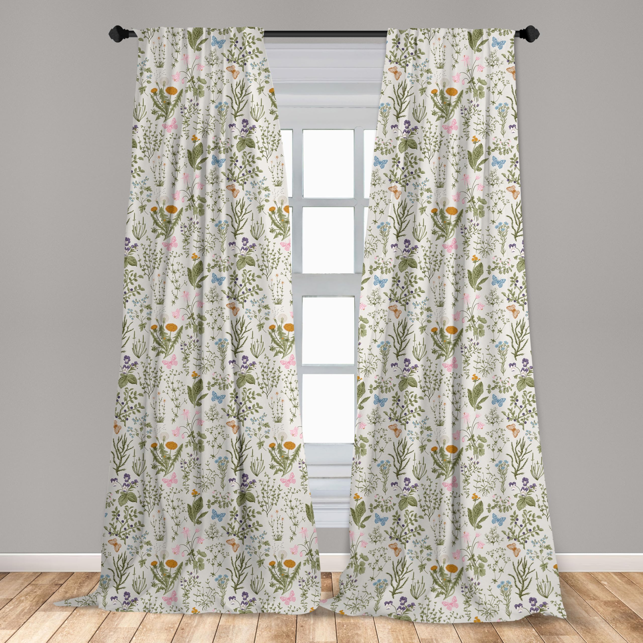 Ambesonne Floral Curtains, Vintage Garden Plants Herbs Flowers Botanical Classic Design Art, Window Treatments 2 Panel Set For L