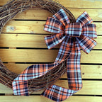 Fall Plaid Door Wreath Bow - 10' Wide, 18' Long Pre-Tied Bow, Orange, Beige, Black, Thanksgiving, Christmas, Kitchen Decor, Do
