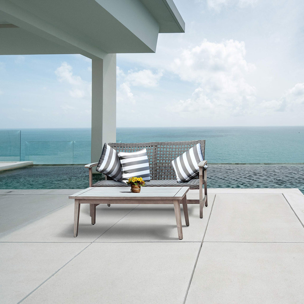 Dukap Monterosso 2 Piece Patio Sofa Seating Set And Table, Outdoor Conversation Seats With Weather And Water Resistance, Spacious Porch Furniture For Ultimate Comfort, Light Grey
