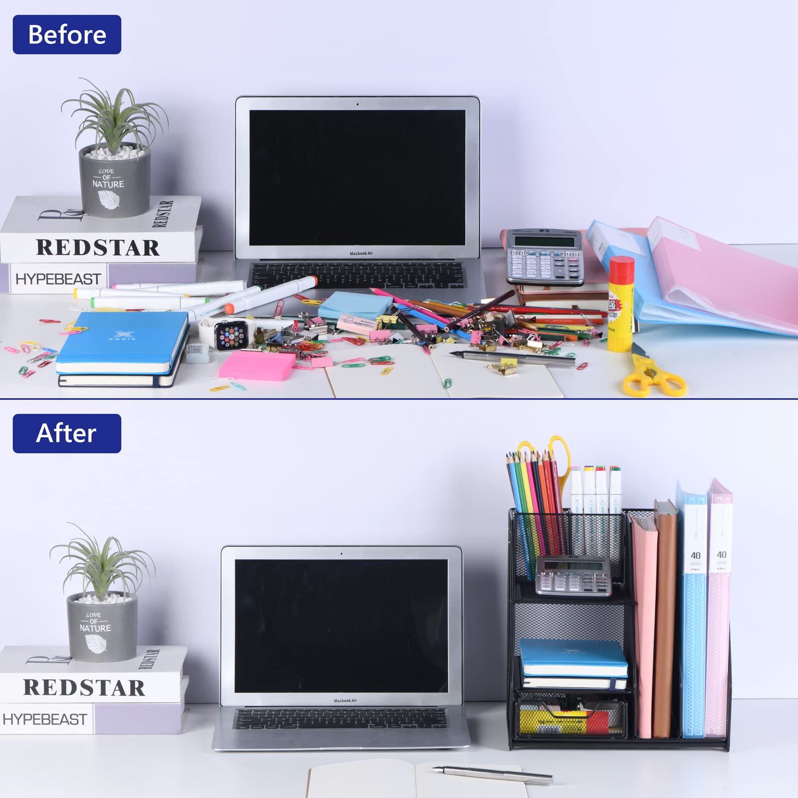 Topwey Desk Organizer, Office Supplies With 2 Paper Organizer, 1 Drawer And 2 Pen Holder, Classroom Must Haves And Teacher Must