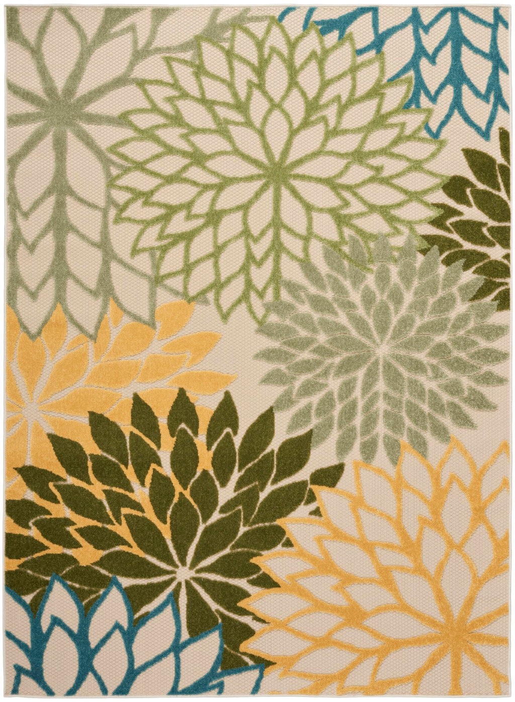 Nourison Aloha Tropical Indoor/Outdoor Green Multicolor 3'6' X 5'6' Area Rug, Easy Cleaning, Non Shedding, Bed Room, Living Room, Dining Room, Backyard, Deck, Patio (4X6)