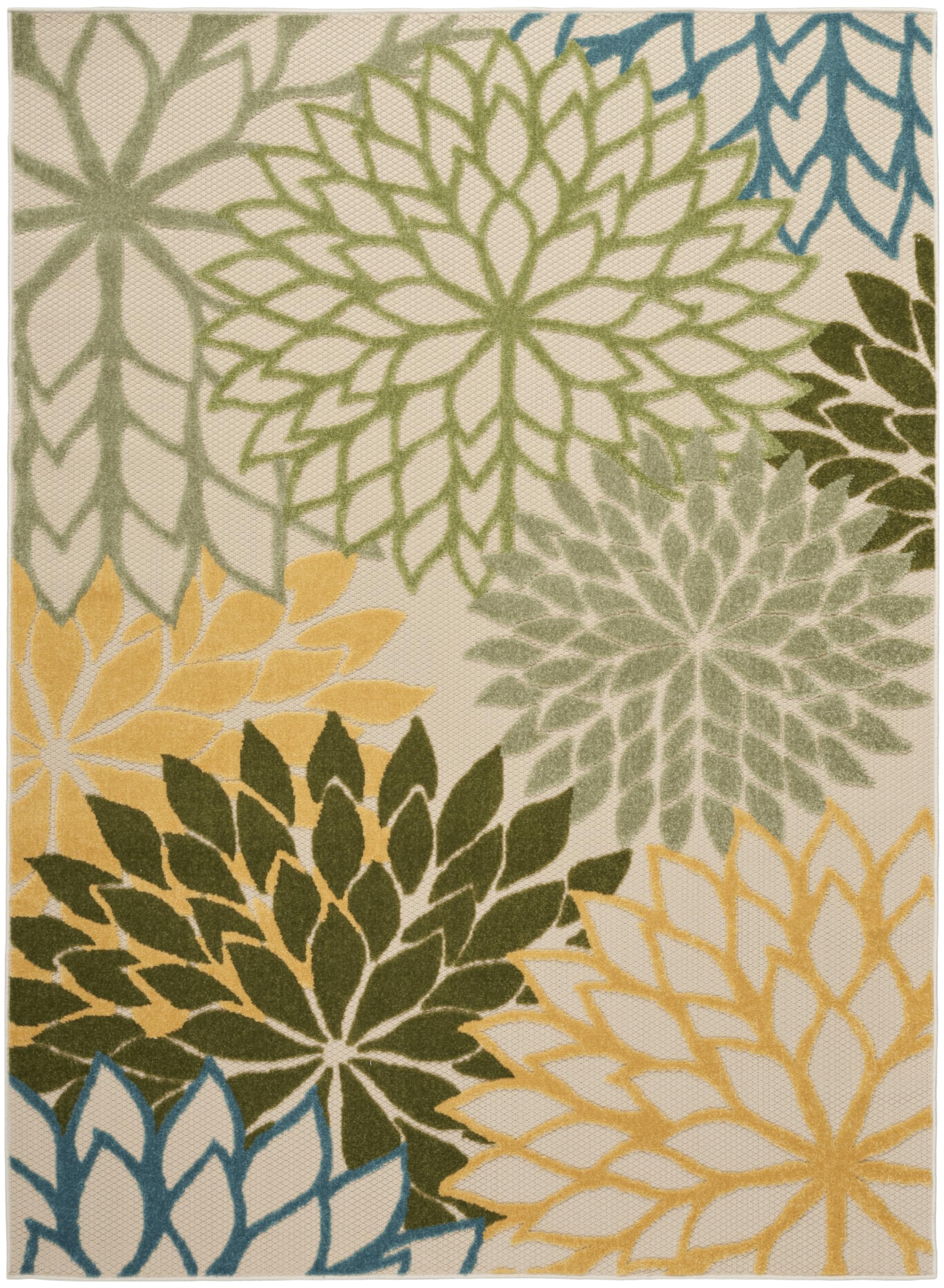 Nourison Aloha Tropical Indoor/Outdoor Green Multicolor 3'6' X 5'6' Area Rug, Easy Cleaning, Non Shedding, Bed Room, Living Room, Dining Room, Backyard, Deck, Patio (4X6)